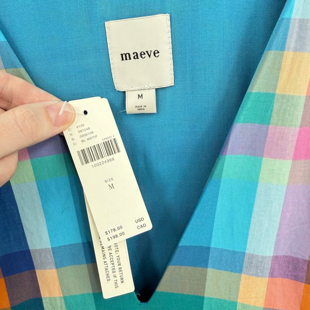 Anthropologie Maeve NEW Sleeveless V-Neck Basque Waist Blue Plaid Midi Dress - Picture 13 of 15